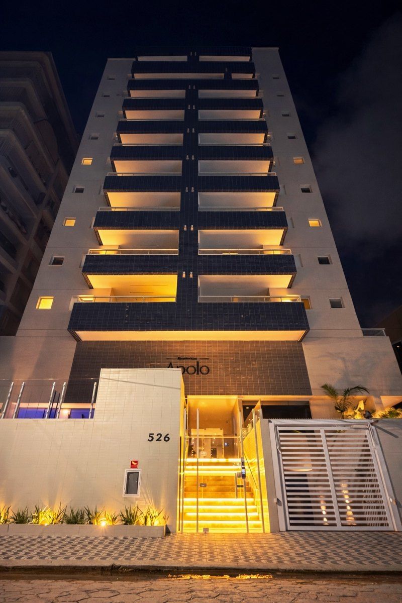 Fachada do Residencial Apolo, em Guilhermina, Praia Grande