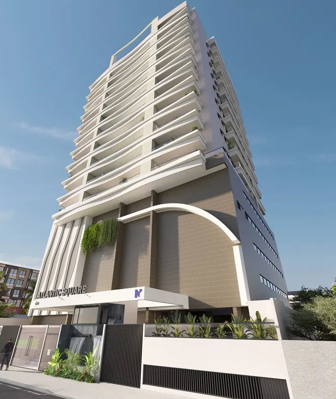 Fachada do Atlantic Square, lançamento em Guilhermina, Praia Grande