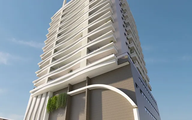 Fachada do Atlantic Square, lançamento em Guilhermina, Praia Grande