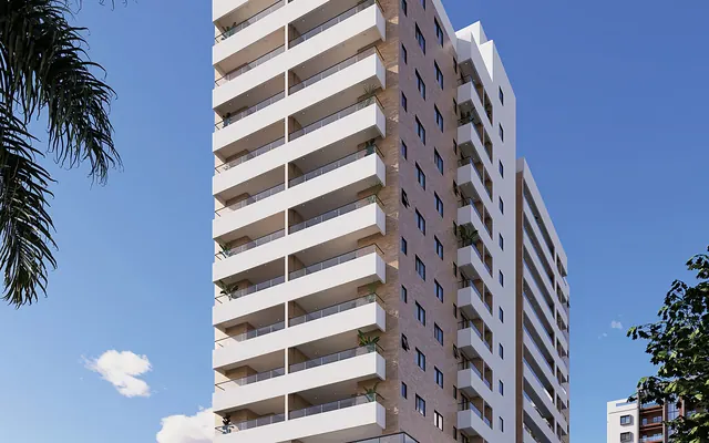 Fachada do Bella Collina Residence, lançamento em Boqueirão, Praia Grande