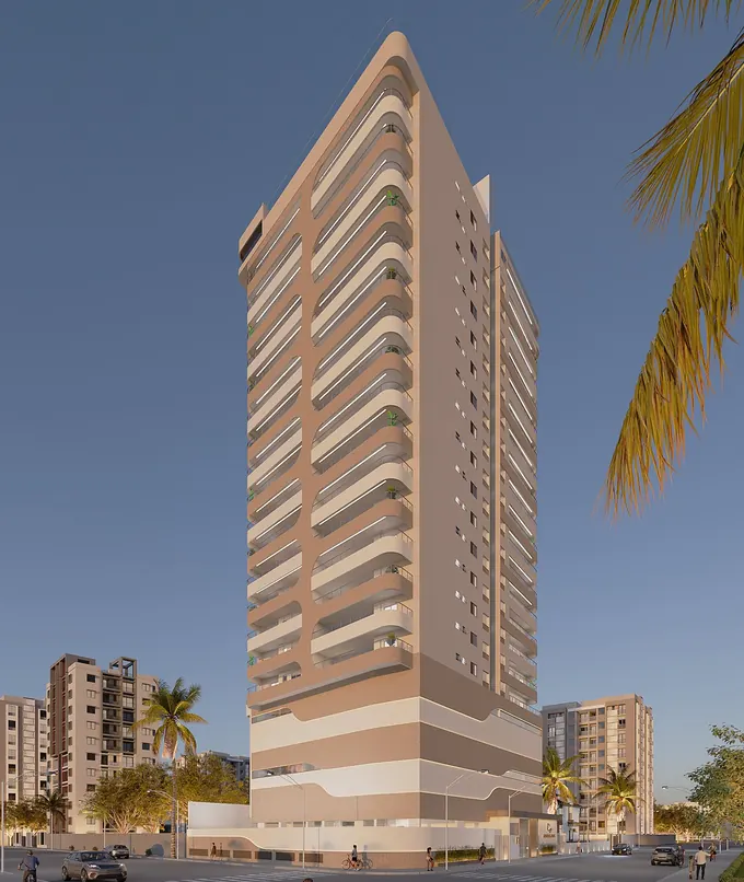 Fachada do Costa del Mare, lançamento em Aviação, Praia Grande