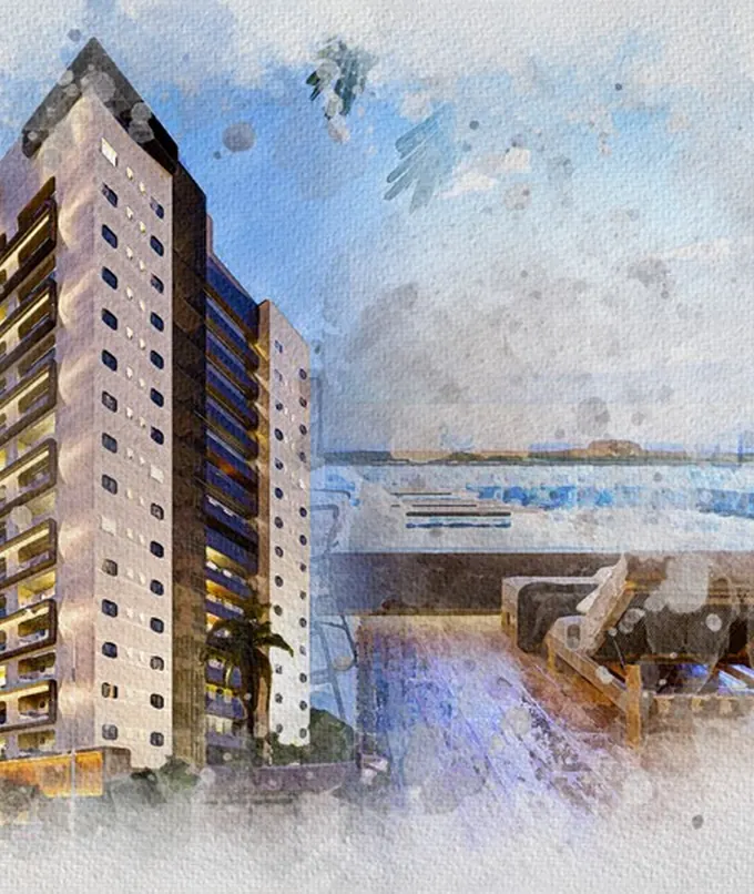 Fachada do Residencial House Garden, lançamento em Canto do Forte, Praia Grande