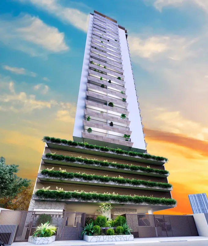 Fachada do Legacy Residence, lançamento em Aviação, Praia Grande