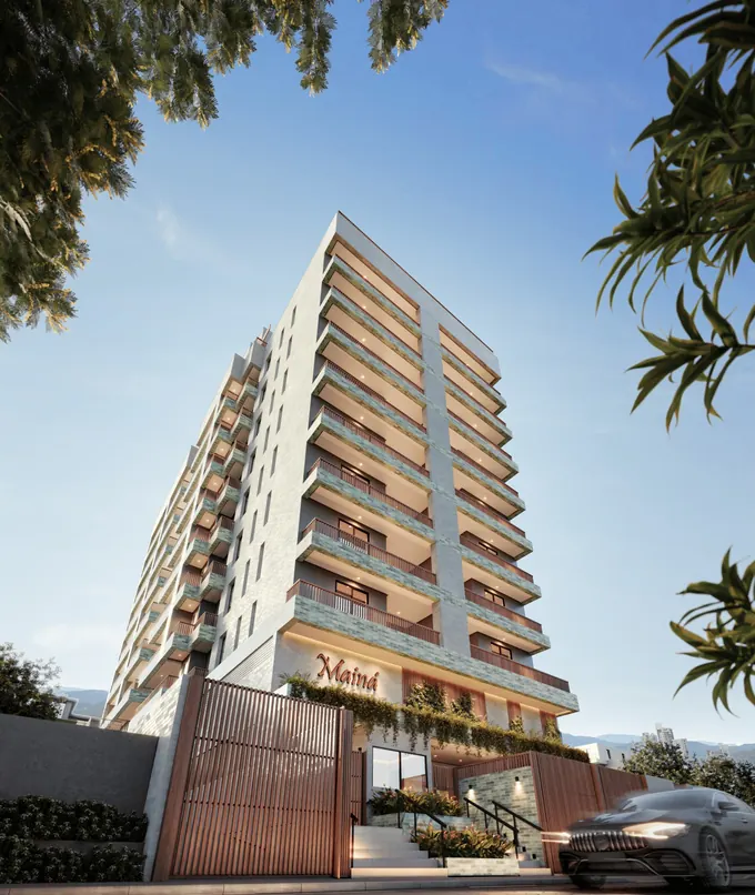 Fachada do Residencial Mainá, lançamento em Guilhermina, Praia Grande