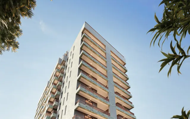 Fachada do Residencial Mainá, lançamento em Guilhermina, Praia Grande