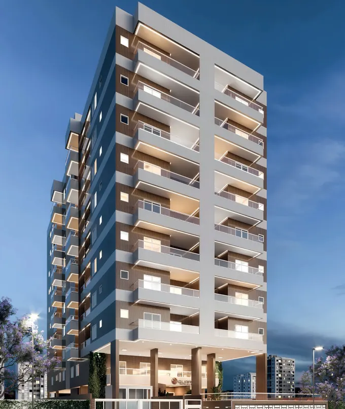 Fachada do Residencial Maya, lançamento em Jardim Real, Praia Grande