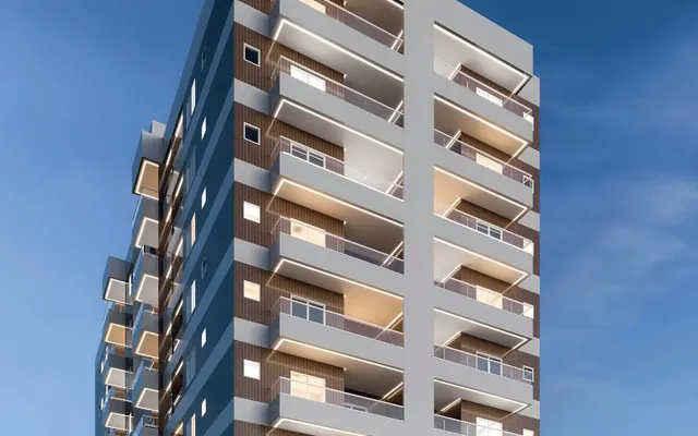 Fachada do Residencial Maya, lançamento em Jardim Real, Praia Grande
