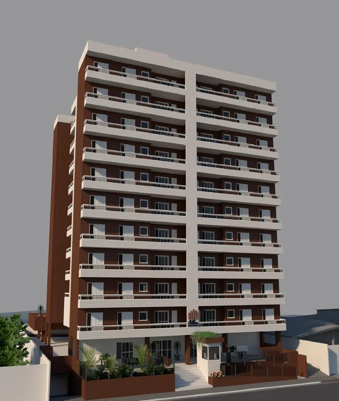 Fachada do Residencial Palazzo, lançamento em Caiçara, Praia Grande