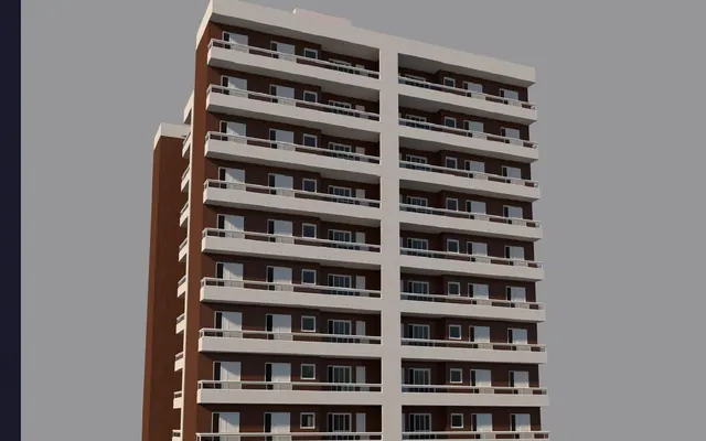 Fachada do Residencial Palazzo, lançamento em Caiçara, Praia Grande