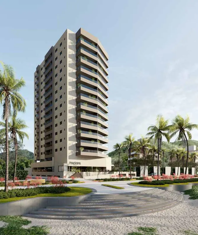Fachada do Residencial Panorama, lançamento em Jardim Solemar, Praia Grande