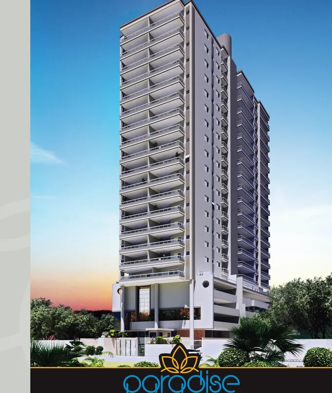 Fachada do Paradise Residencial, lançamento em Guilhermina, Praia Grande