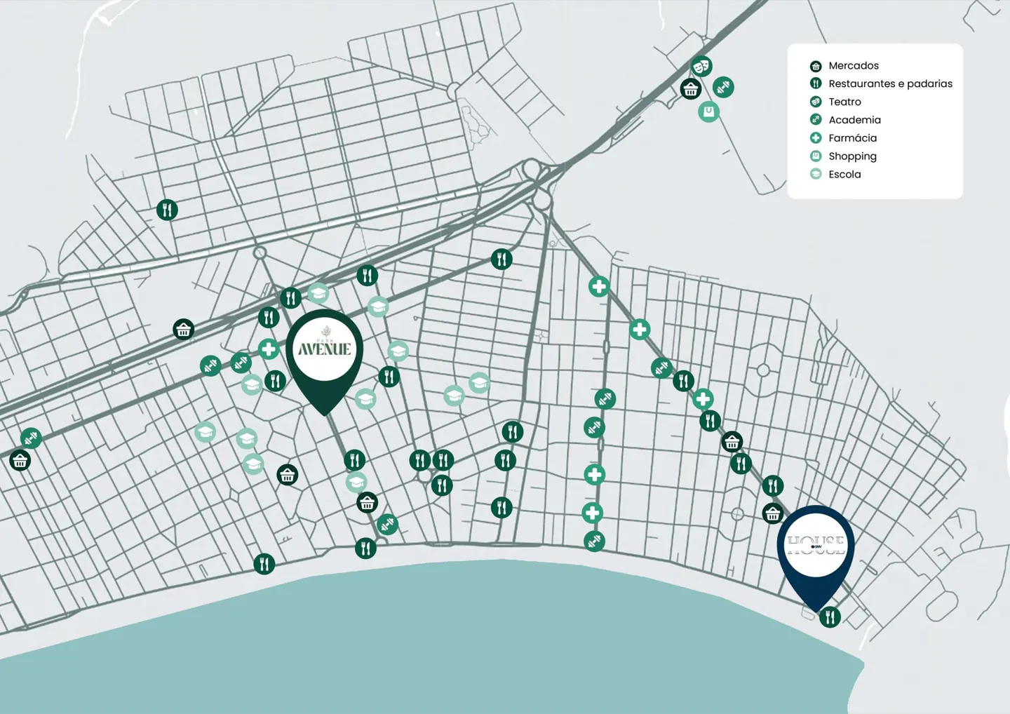 Implantação e localização do Residencial Park Avenue (Guilhermina, Praia Grande)