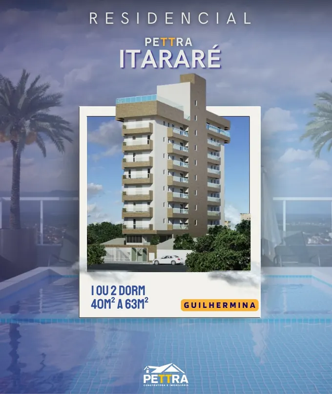 Fachada do Pettra Itararé, lançamento em Guilhermina, Praia Grande