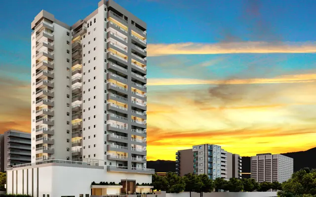Fachada do Rafaela Residencial, lançamento em Guilhermina, Praia Grande